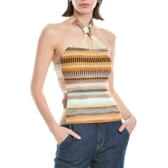 Jonathan Simkhai SIMKHAI Andrea Striped Sleeveless Top in Cream - Picture 1 of 7